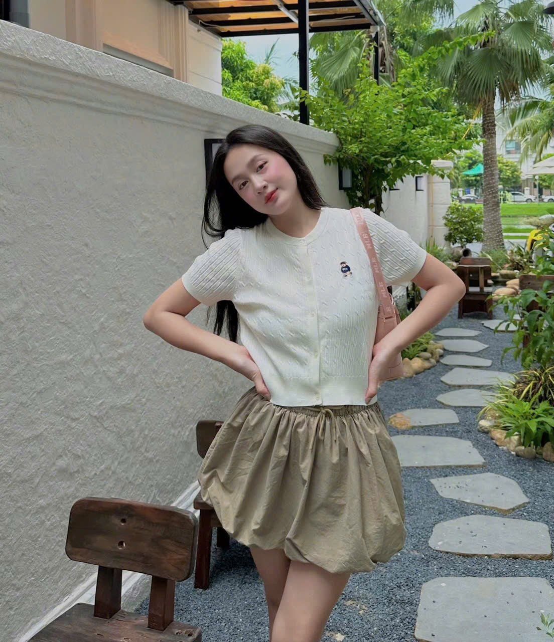  Áo Thun Len SPAO [Nữ] - Woody Cable Crop Cardigan White - SPCKF24G51 