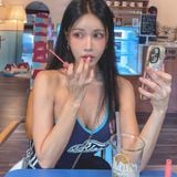  Áo Hai Dây [Nữ] Badblood - [w-tnk24-041] Cindy Off-Shoulder V-Neck Tank Top Navy 