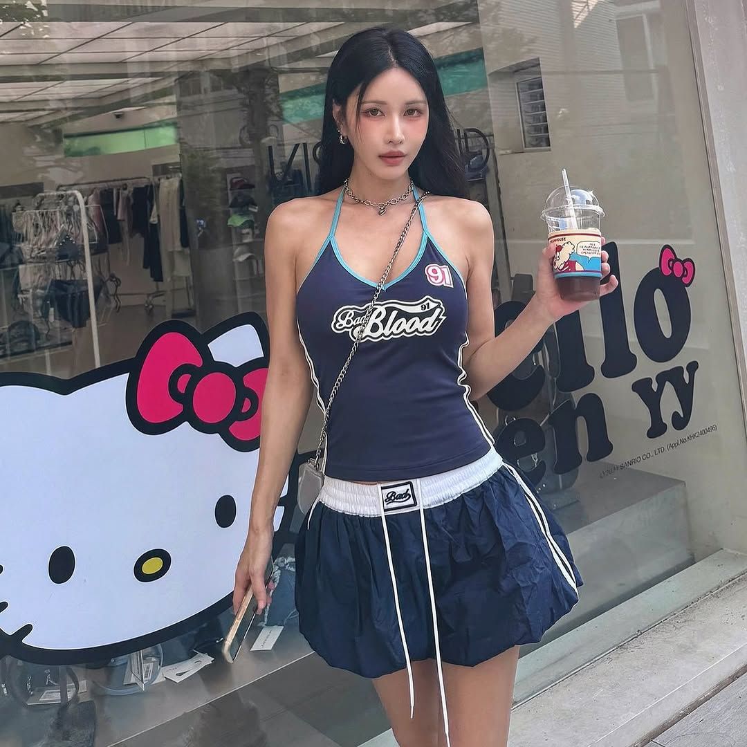  Áo Hai Dây [Nữ] Badblood - [w-tnk24-041] Cindy Off-Shoulder V-Neck Tank Top Navy 