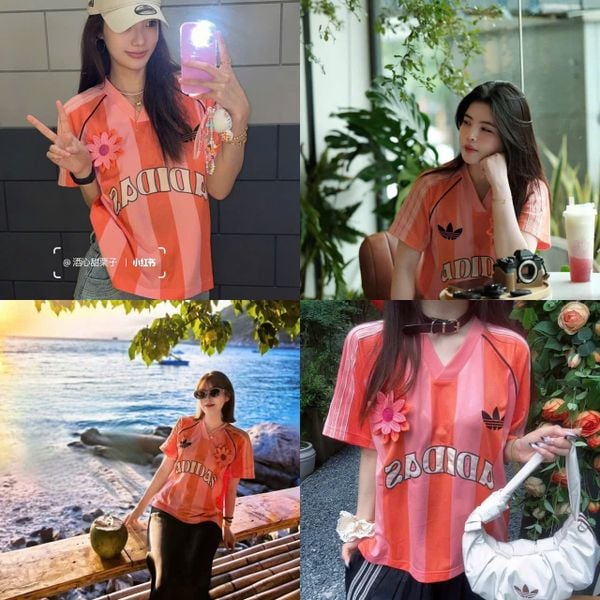 Áo Thun Bóng Đá ADIDAS [Nữ] Kẻ Sọc Cam