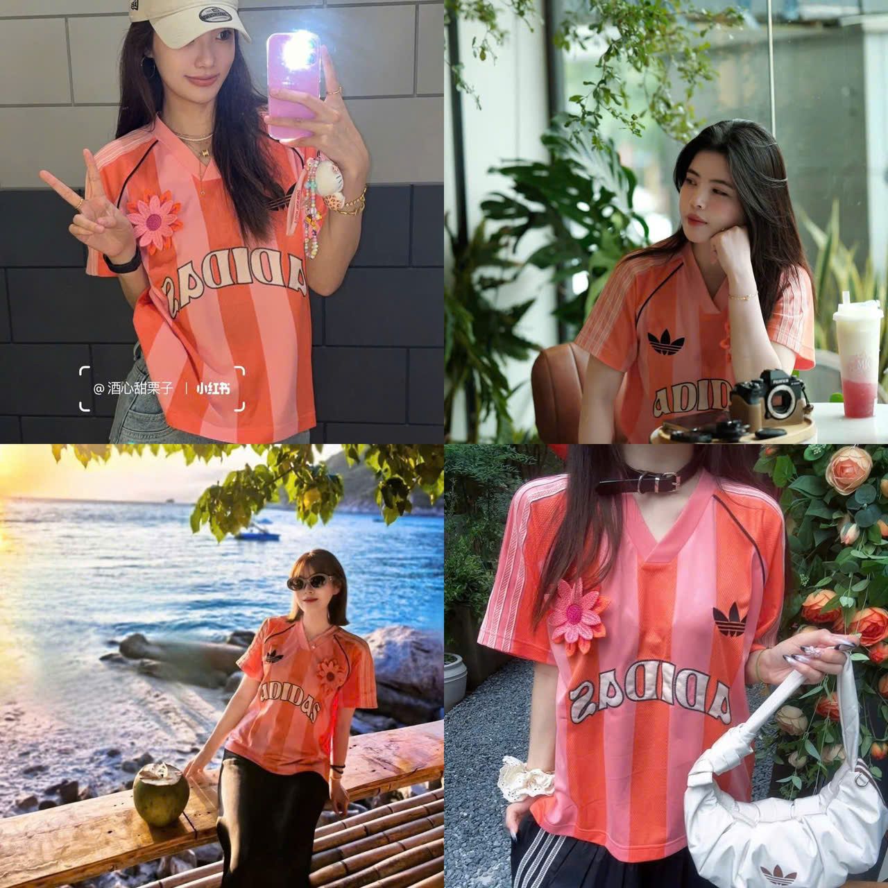  Áo Thun Bóng Đá ADIDAS [Nữ] Kẻ Sọc Cam 