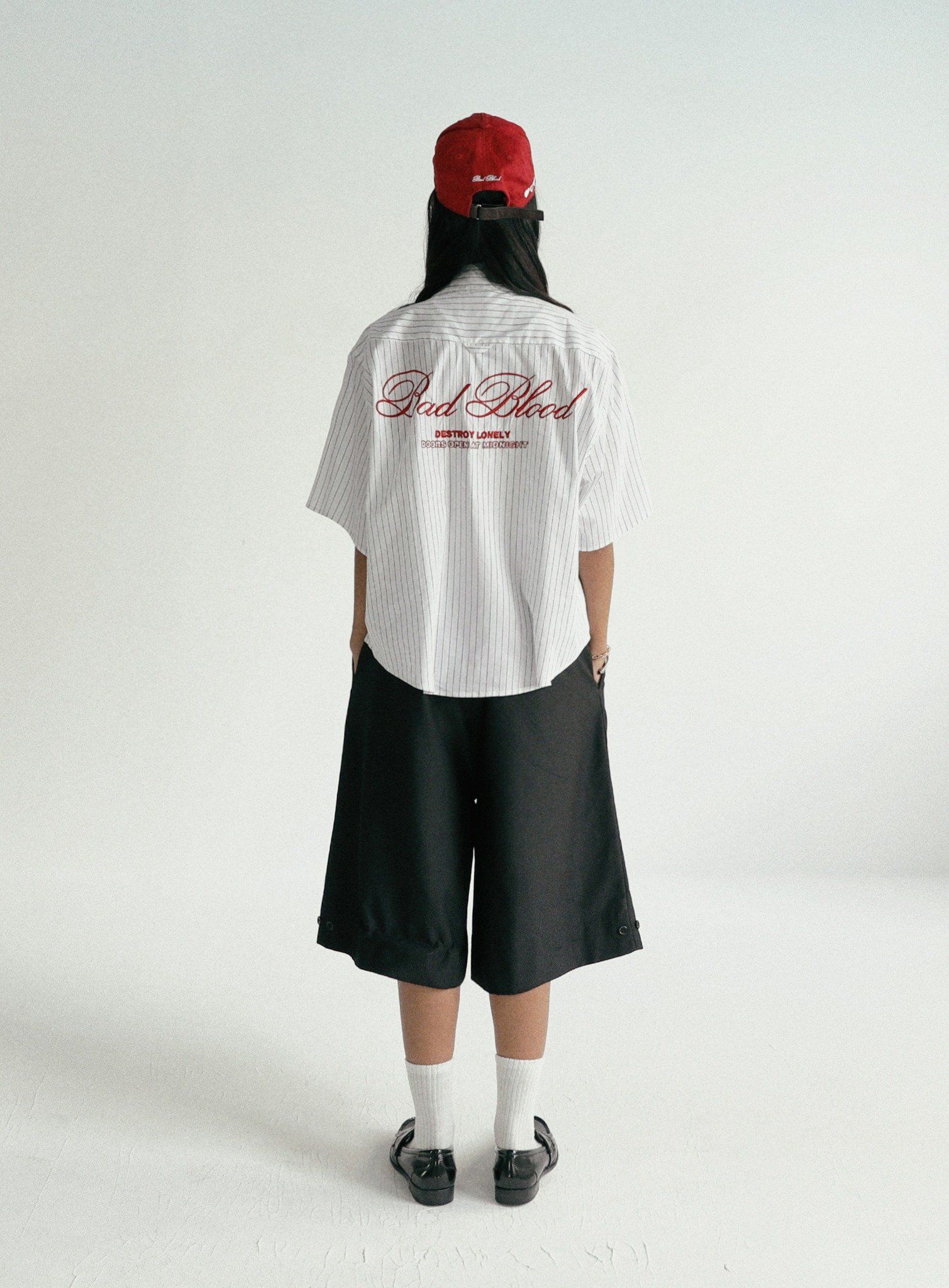  Áo Sơ Mi [Unisex] Badblood - [w-sht24-012] Classic Logo Short Sleeve Shirt White/Stripes 
