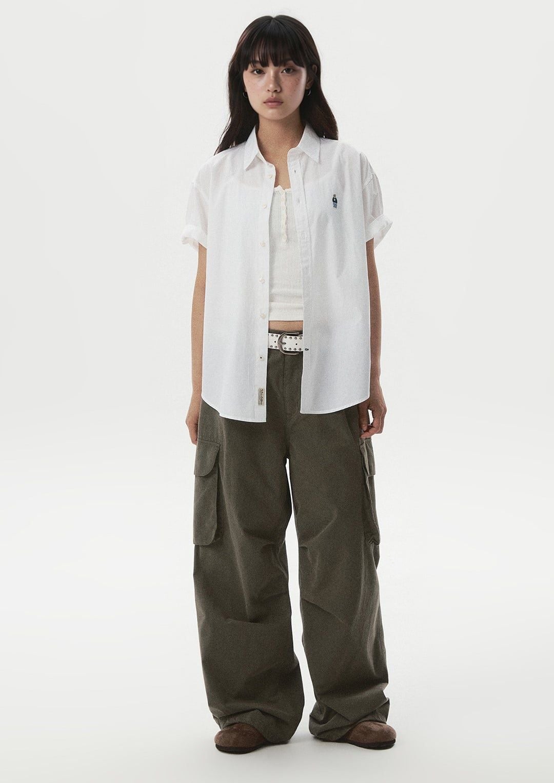  Áo Sơ Mi WHOAU [Unisex] - Steve Loose Fit Short Sleeve Shirts White - WHYAG2511F 