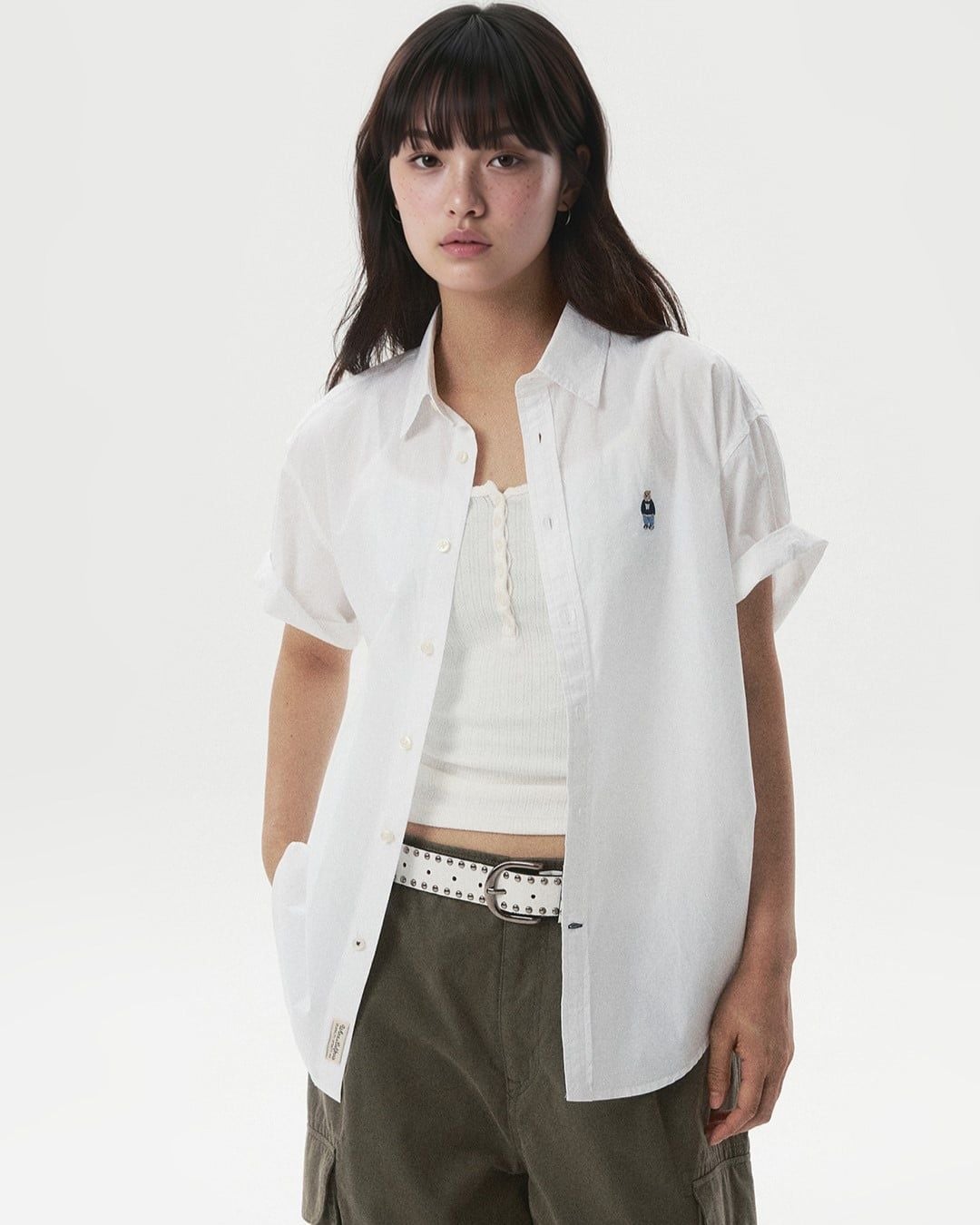  Áo Sơ Mi WHOAU [Unisex] - Steve Loose Fit Short Sleeve Shirts White - WHYAG2511F 
