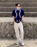  Áo Sweater ADLV - Acmé de la vie Knit Zip Up Wave Pattern Navy 