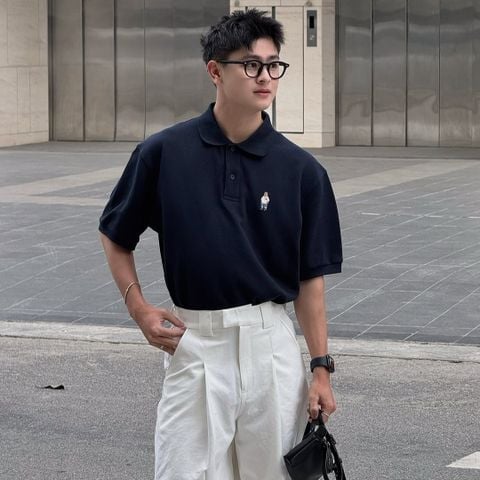 Áo Polo WHOAU [Unisex] - Steve Short Sleeve Collar Navy - WHHAE2411U