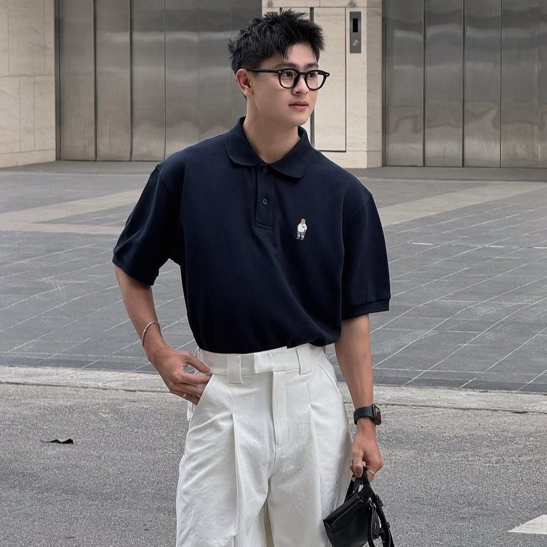  Áo Polo WHOAU [Unisex] - Steve Short Sleeve Collar Navy - WHHAE2411U 