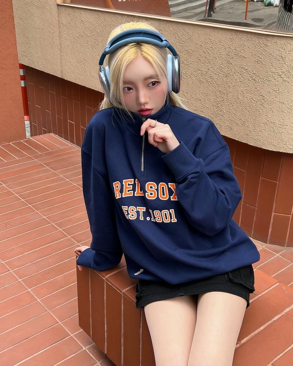  Áo Sweater MLB Korea - Varsity Overfit Half-Zip Boston Navy - 3AMTV0341-43NYS 