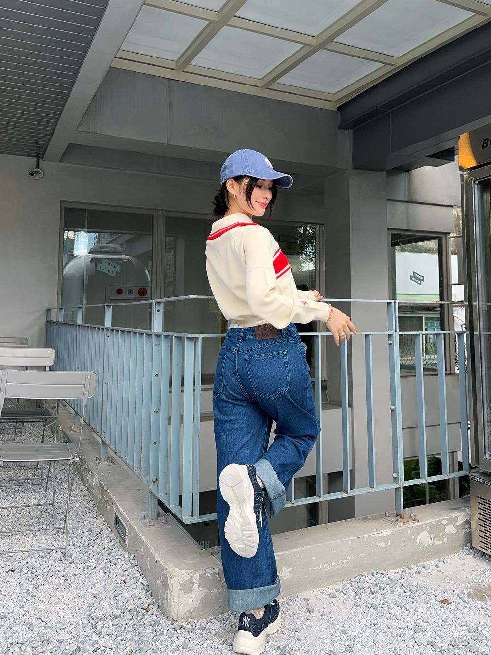  Áo Sweater MLB [Nữ] - Sporty Varsity Half-Zip Sweater NY Cream - 3FKPV0344-50CRD 