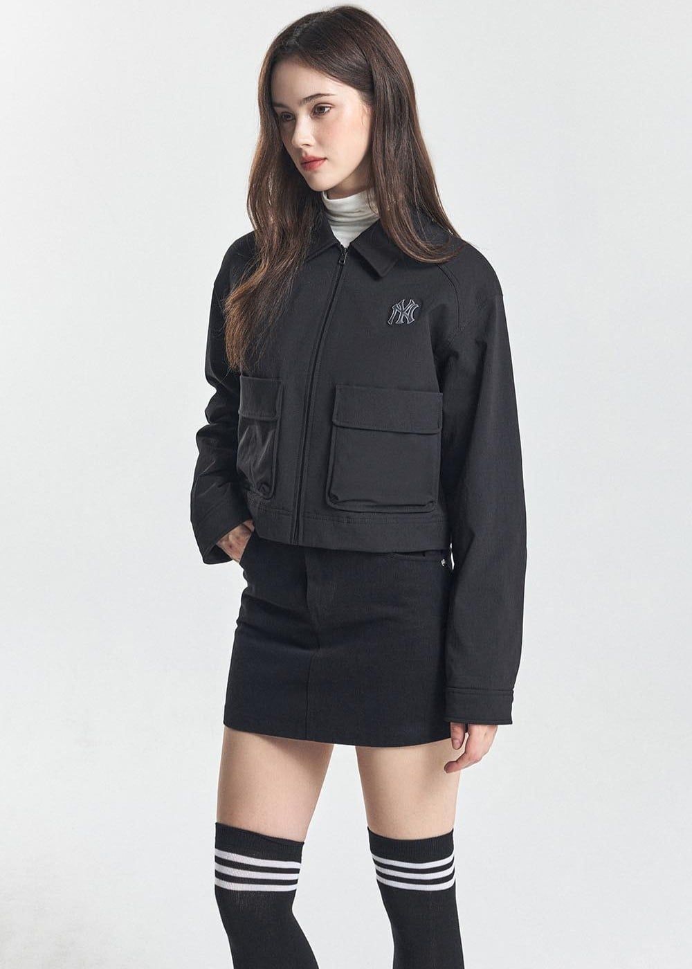  Áo Khoác MLB [Nữ] - Basic Collared Crop Work Jacket NY - 3FJPB0146-50BKS 
