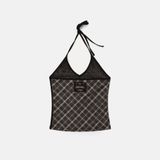  Áo Hai Dây [Nữ] Badblood - [w-tnk25-016] Vintage Club Halter Tank Check Brown 