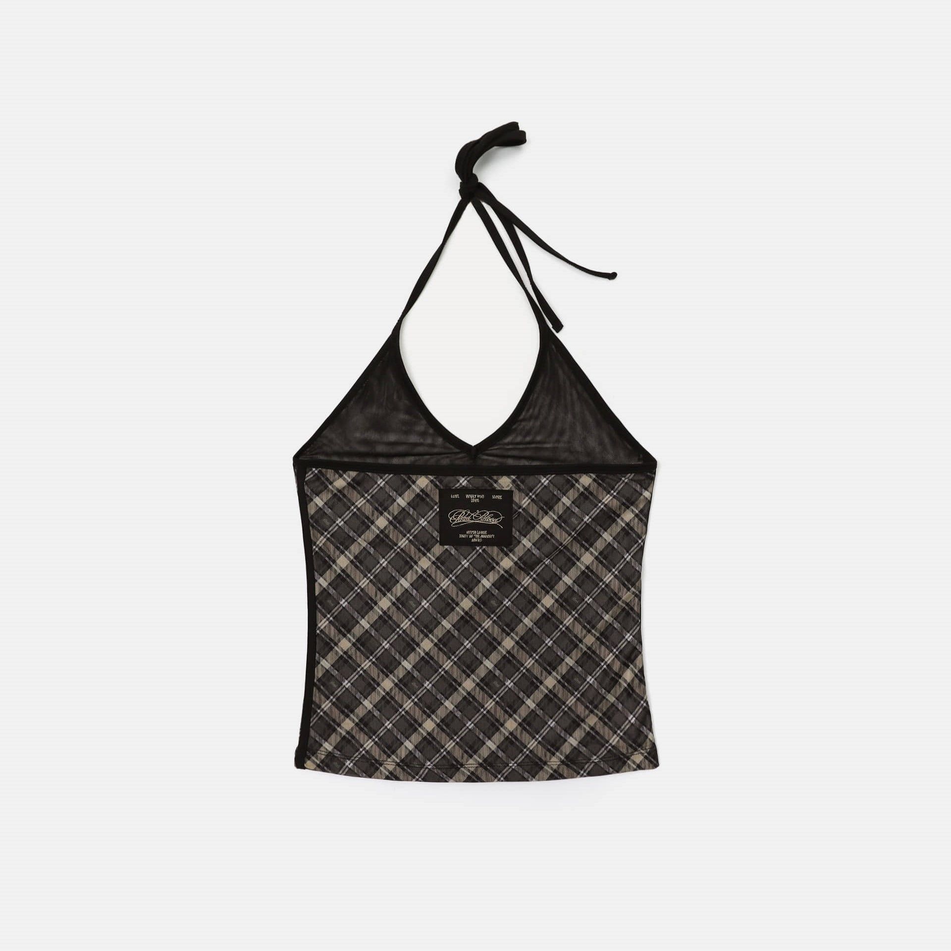  Áo Hai Dây [Nữ] Badblood - [w-tnk25-016] Vintage Club Halter Tank Check Brown 