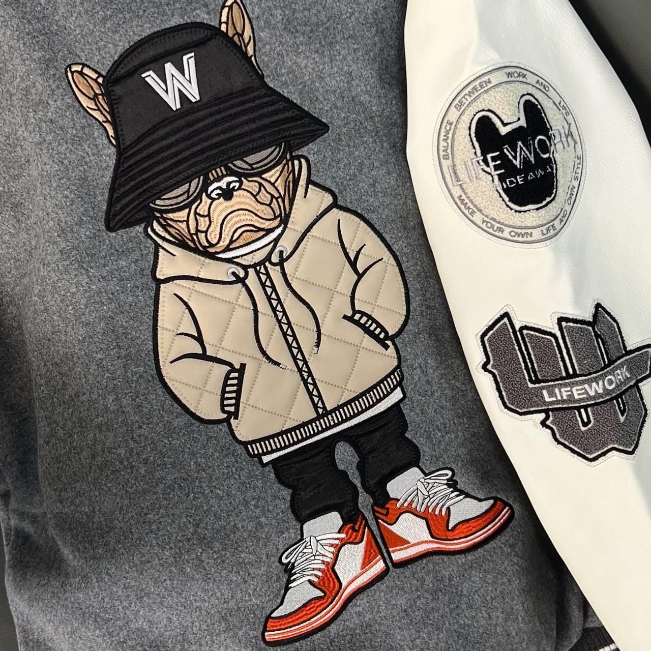  Áo Khoác Bomber LifeWork Hipdog Applique Varsity Jacket Gray - LW234JP120 