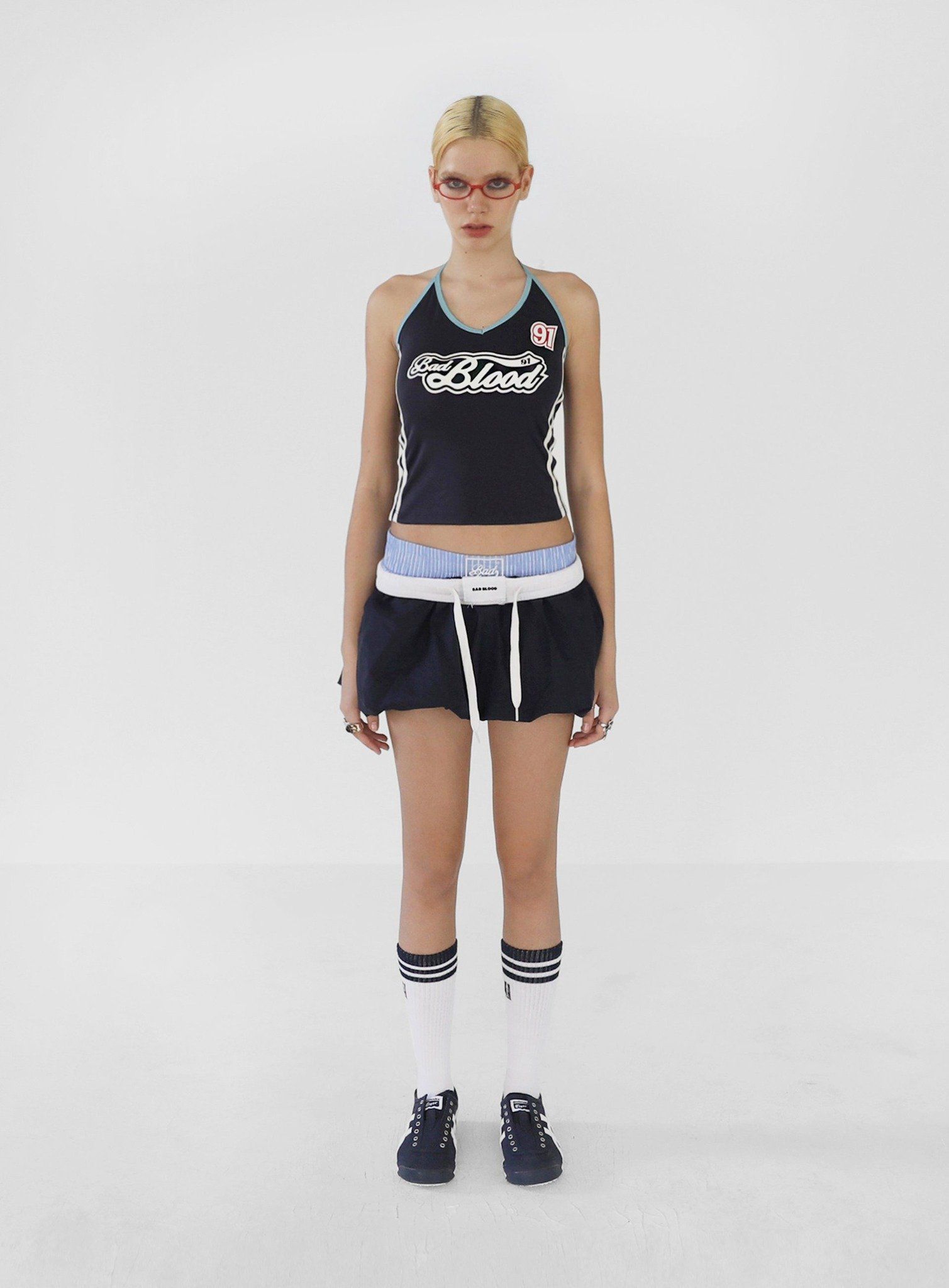  Áo Hai Dây [Nữ] Badblood - [w-tnk24-041] Cindy Off-Shoulder V-Neck Tank Top Navy 