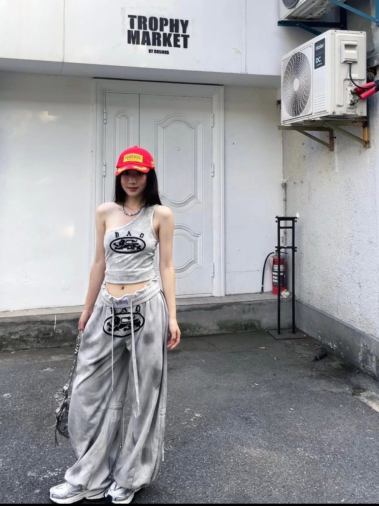  Áo Croptop [Nữ] Badblood - [w-tnk25-022] Ryan Patch One Shoulder Tank Washed White 