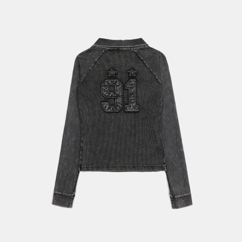 Áo Thun Dài Tay [Unisex] Badblood - [w-tee25-017] Rusty Denim V-Neck Black