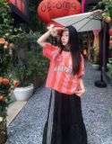  Áo Thun Bóng Đá ADIDAS [Nữ] Kẻ Sọc Cam 
