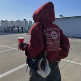  Áo Khoác [Unisex] Badblood - [w-hde24-064] Classic Check Hooded Zip-Up Red 