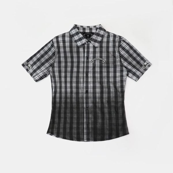 Áo Sơ Mi [Unisex] Badblood - [w-sht25-006] Cosmo Graphic Short Sleeve Shirt White Check