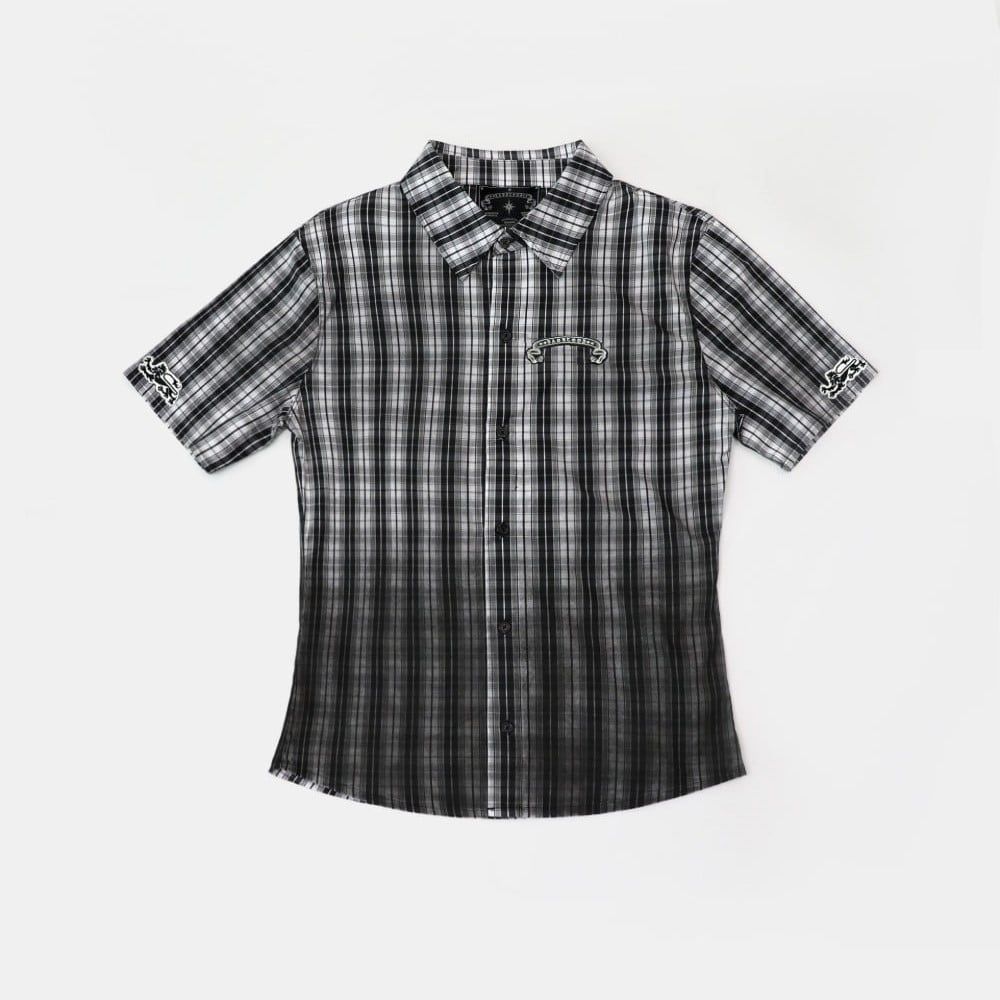  Áo Sơ Mi [Unisex] Badblood - [w-sht25-006] Cosmo Graphic Short Sleeve Shirt White Check 