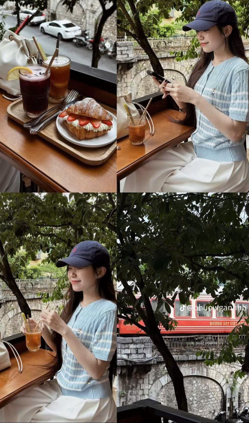  Áo Thun Len WHOAU [Nữ]- Steve R-neck Short Sleeve Cardigan Blue - WHCKF2401F 