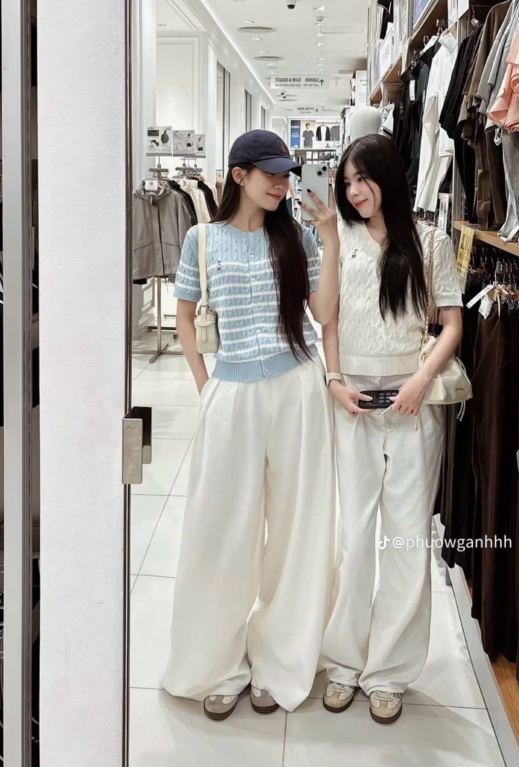  Áo Thun Len WHOAU [Nữ]- Steve R-neck Short Sleeve Cardigan Blue - WHCKF2401F 