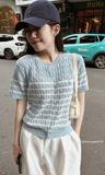  Áo Thun Len WHOAU [Nữ]- Steve R-neck Short Sleeve Cardigan Blue - WHCKF2401F 
