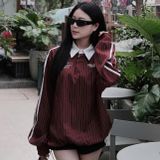  Áo Sweater [Unisex] Badblood - Classic Logo Stripe Rugby Shirt Burgundy - w-sht24-019 