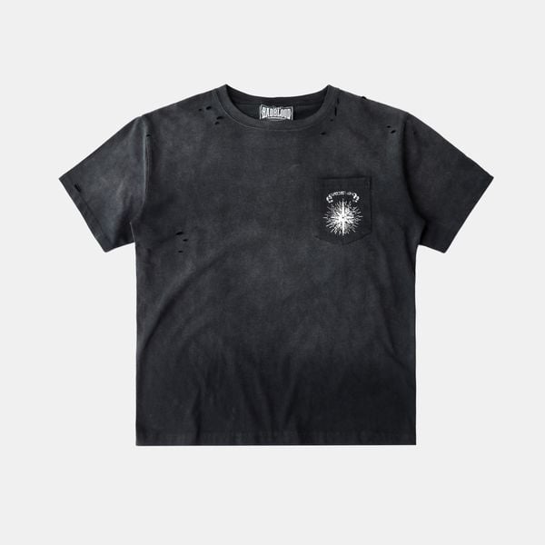 Áo Thun [Unisex] Badblood - [w-tee25-124] Cosmo Print Distressed Pocket T-Shirt - Black