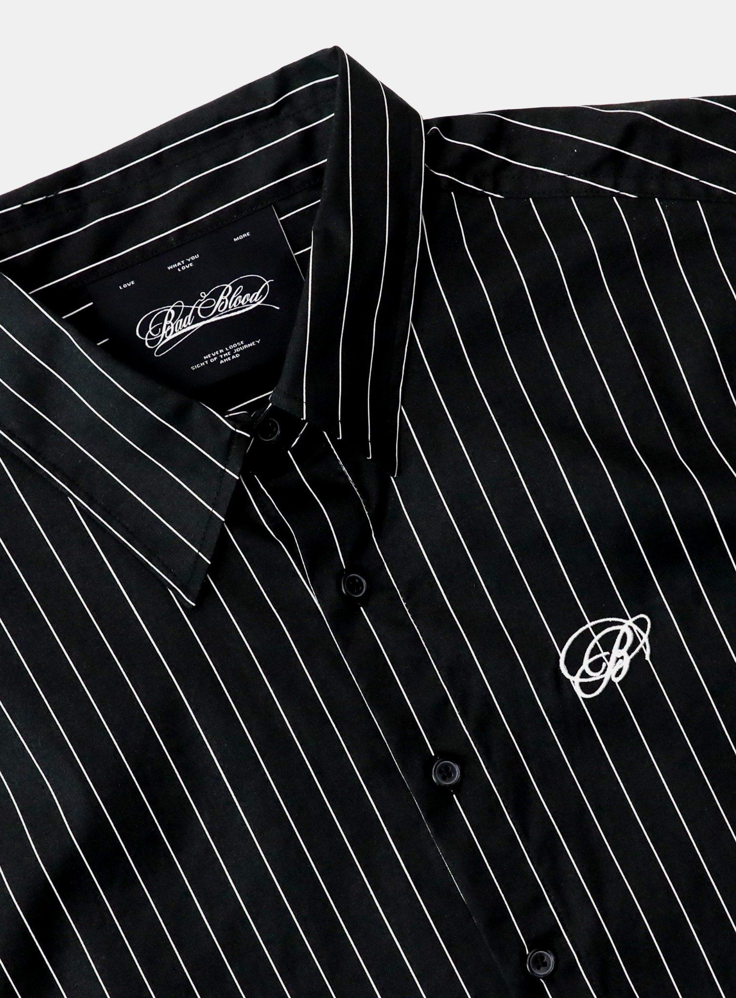  Áo Sơ Mi [Unisex] Badblood - [w-sht25-004] Dark Classic Short Sleeve Shirt Black/Striped 