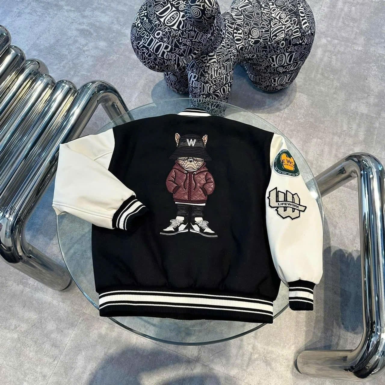  Áo Khoác Bomber LifeWork Hipdog Applique Varsity Jacket Black - LW234JP120 