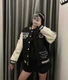  Áo Khoác Bomber LifeWork Hipdog Applique Varsity Jacket Black - LW234JP120 