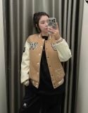  Áo Khoác Bomber LifeWork Hipdog Applique Varsity Jacket Beige - LW234JP120 