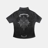  Áo Sơ Mi [Unisex] Badblood - [w-sht25-009] Cosmo Graphic Short Sleeve Shirt Black Check 