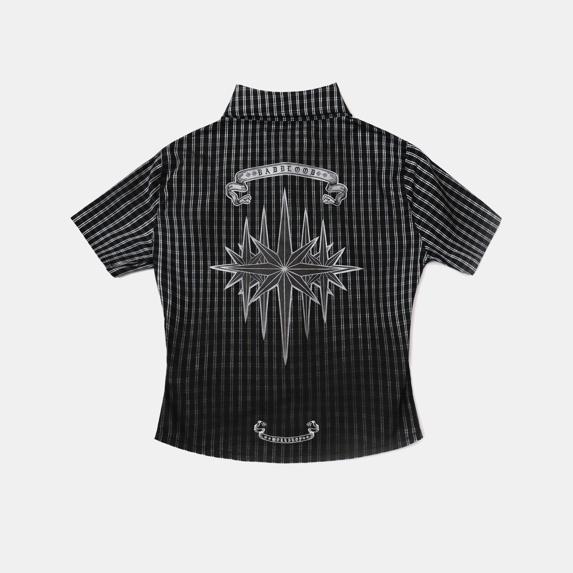  Áo Sơ Mi [Unisex] Badblood - [w-sht25-009] Cosmo Graphic Short Sleeve Shirt Black Check 