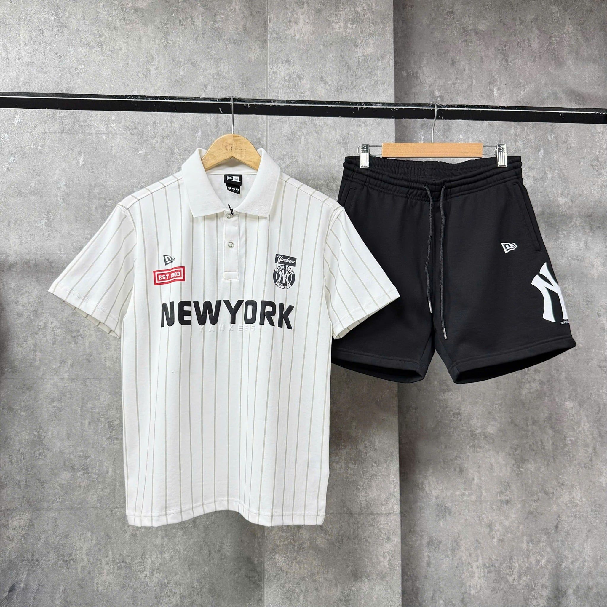  Áo Thun Polo New Era - [Unisex] NY Stripe Black/White 