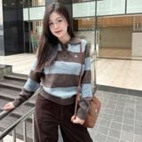  Áo Sweater Whoau Bokashi Stripe Collar Pullover Brown - WHKAF4T32F 
