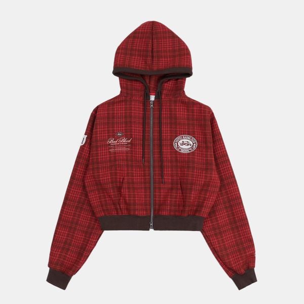 Áo Khoác [Unisex] Badblood - [w-hde24-064] Classic Check Hooded Zip-Up Red