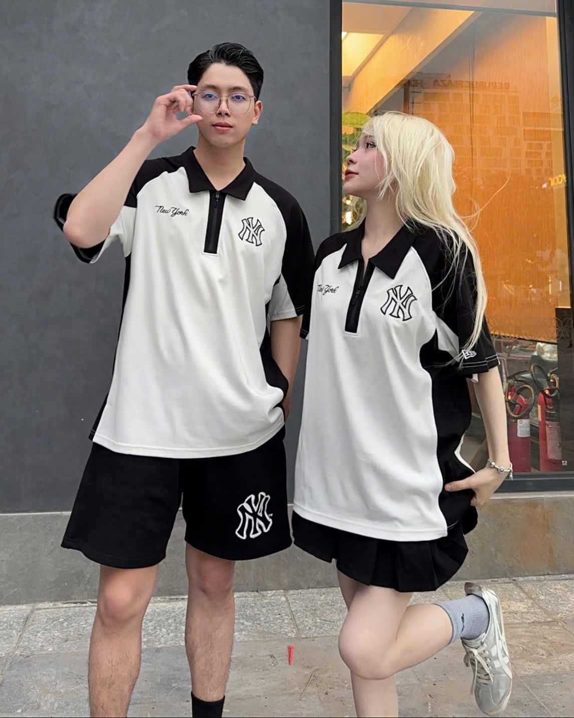  Áo Thun Polo New Era - [Unisex] NY Yankees Basic Zip Up Black/White 