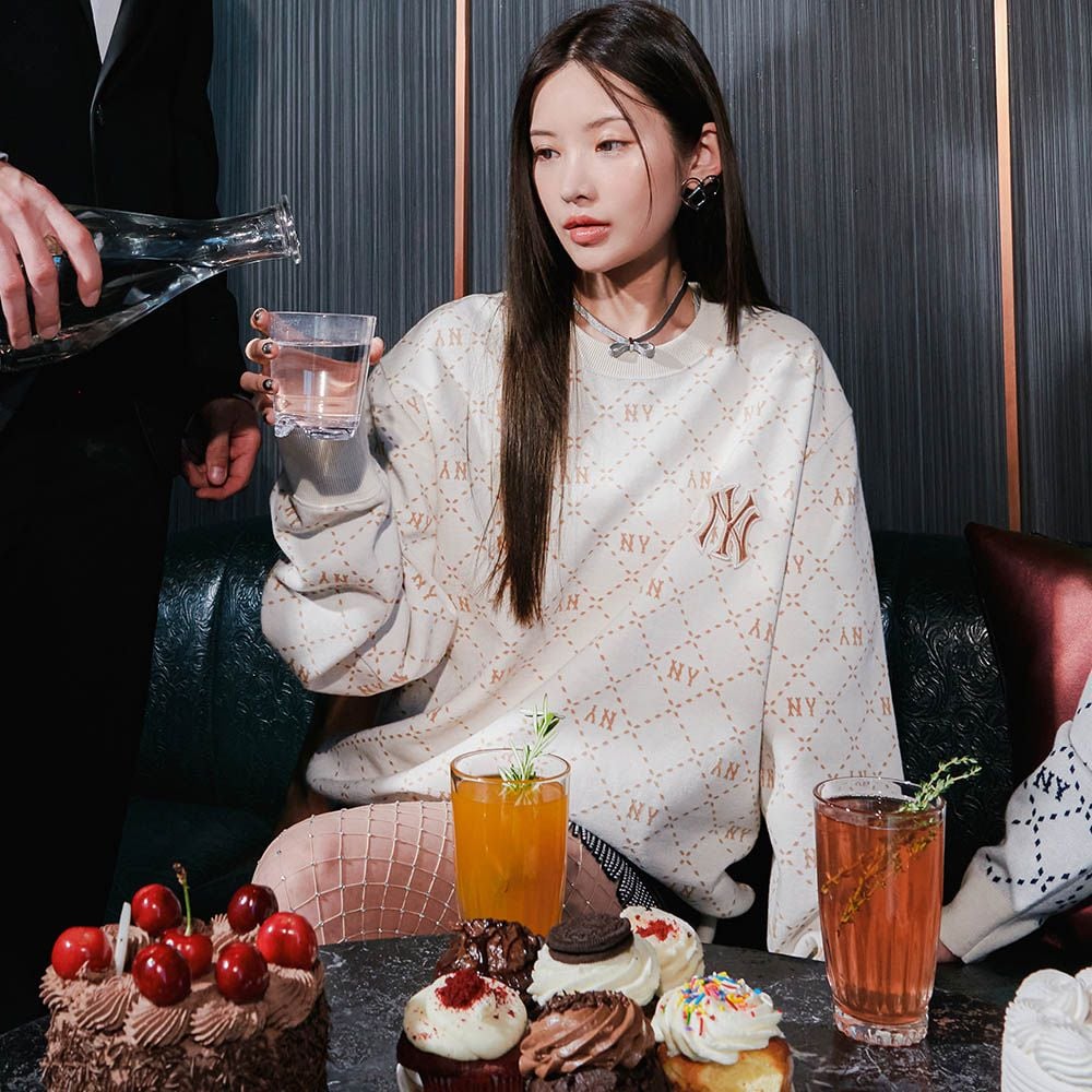  Áo Sweater MLB Korea - Dia Monogram Allover Jacquard NY - 3AMTM0134-50CRD 