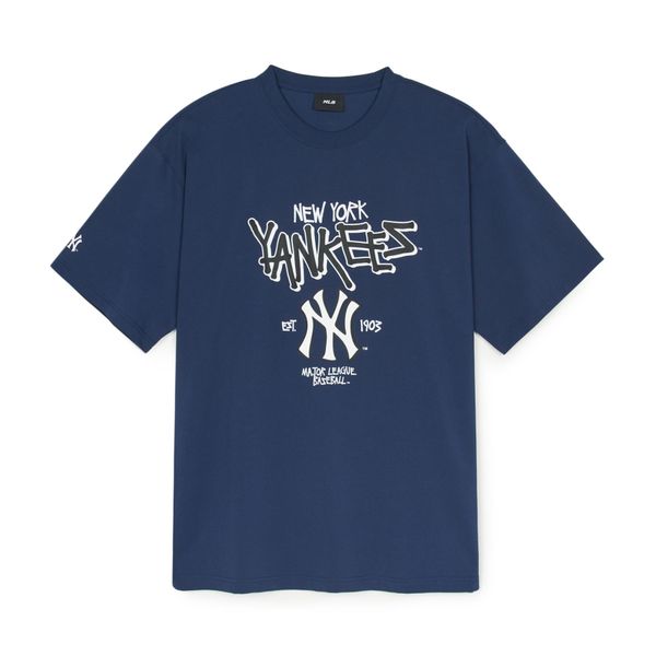 Áo thun [Unisex] MLB - Basic Big Logo Mega Overfit Functional Short Sleeve T-Shirt NY Yankees Navy - 3ATSB0553-50NYS