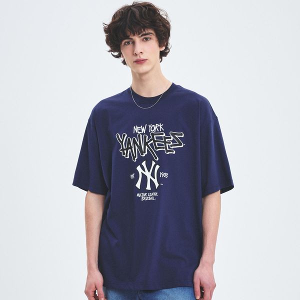 Áo thun [Unisex] MLB - Basic Big Logo Mega Overfit Functional Short Sleeve T-Shirt NY Yankees Navy - 3ATSB0553-50NYS