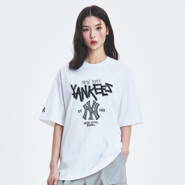 Áo thun [Unisex] MLB - Basic Big Logo Mega Overfit Functional Short Sleeve T-Shirt NY Yankees White - 3ATSB0553-50WHS