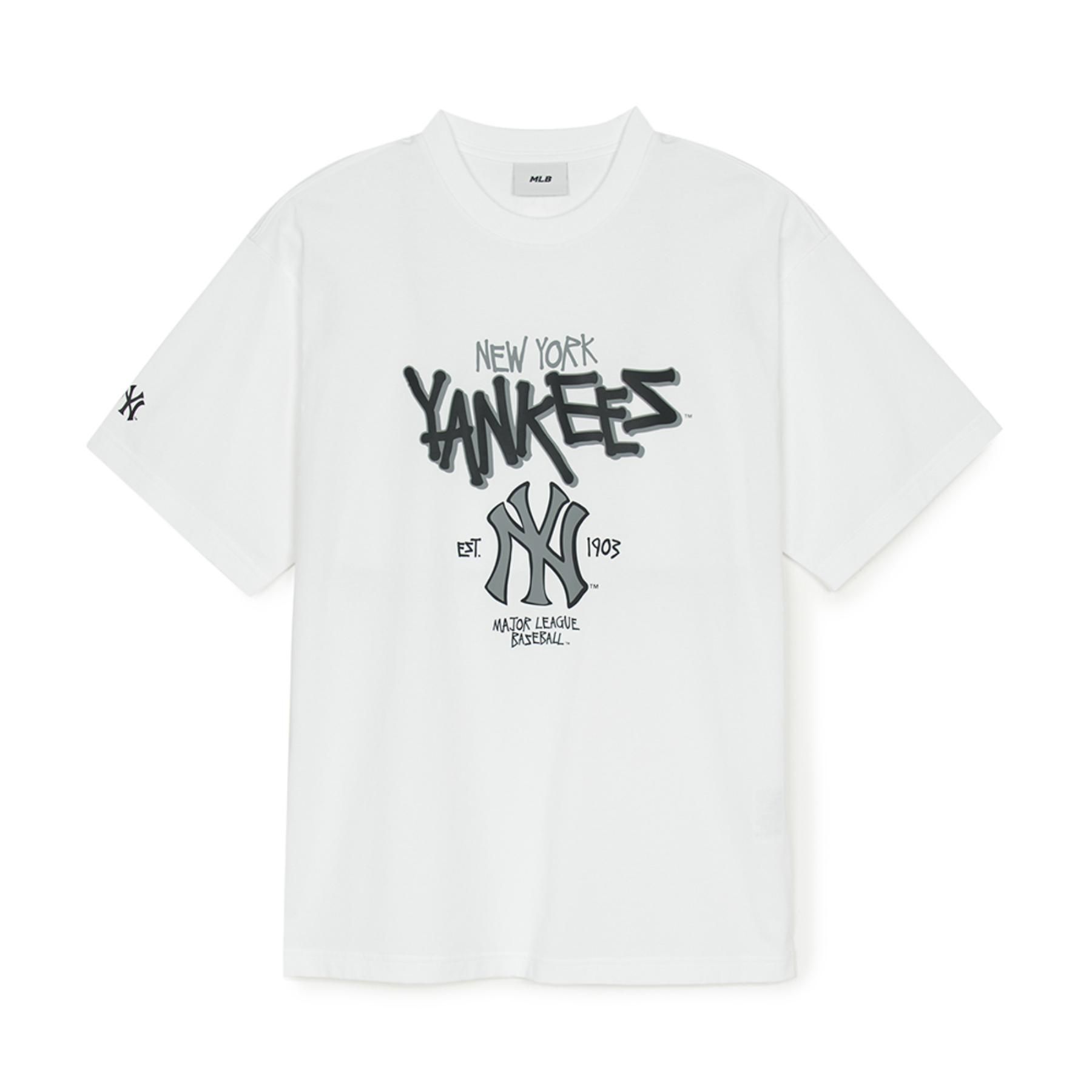  Áo thun [Unisex] MLB - Basic Big Logo Mega Overfit Functional Short Sleeve T-Shirt NY Yankees White - 3ATSB0553-50WHS 