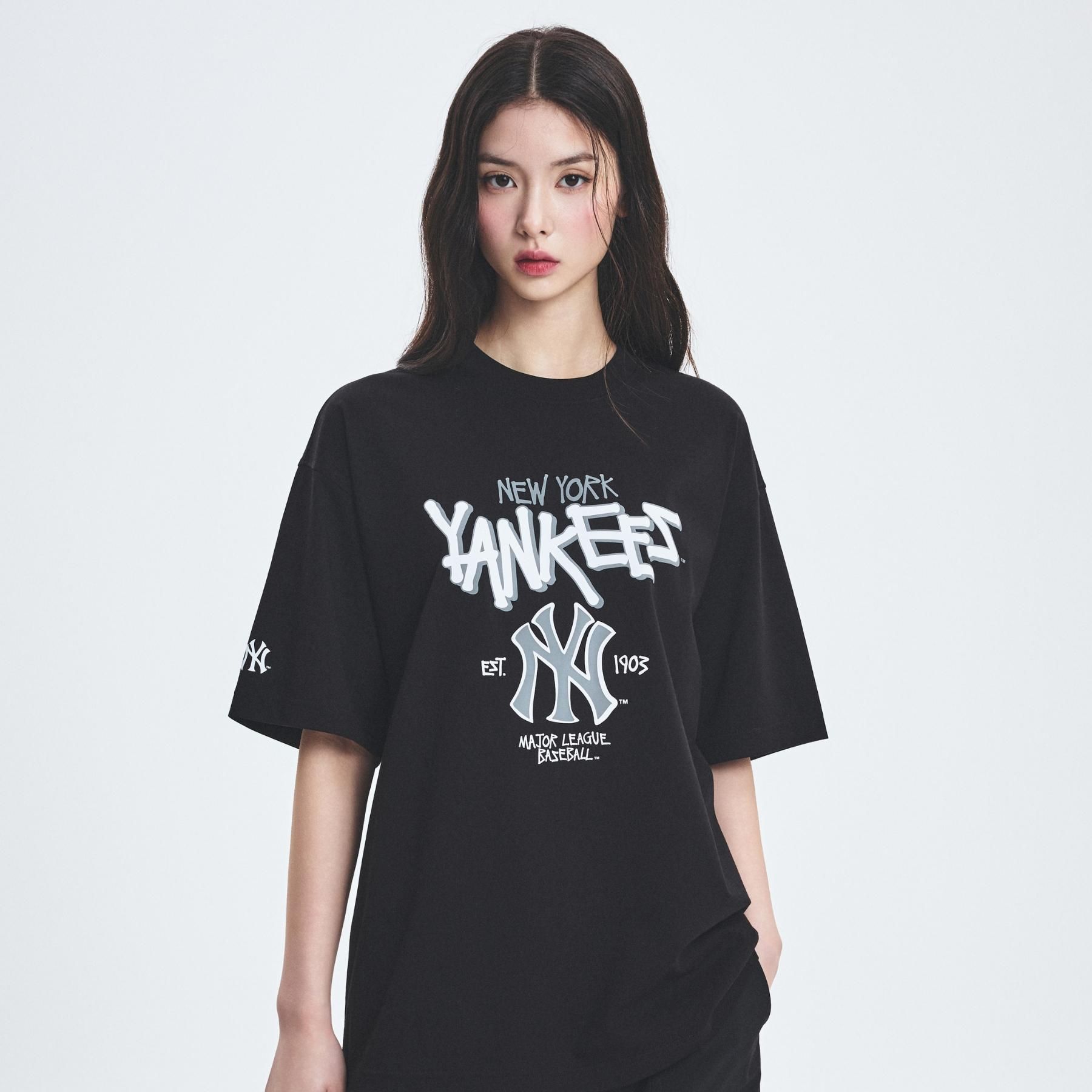  Áo thun [Unisex] MLB - Basic Big Logo Mega Overfit Functional Short Sleeve T-Shirt NY Yankees Black - 3ATSB0553-50BKS 