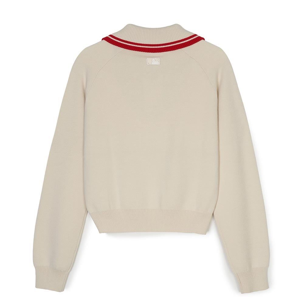  Áo Sweater MLB [Nữ] - Sporty Varsity Half-Zip Sweater NY Cream - 3FKPV0344-50CRD 