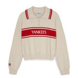  Áo Sweater MLB [Nữ] - Sporty Varsity Half-Zip Sweater NY Cream - 3FKPV0344-50CRD 