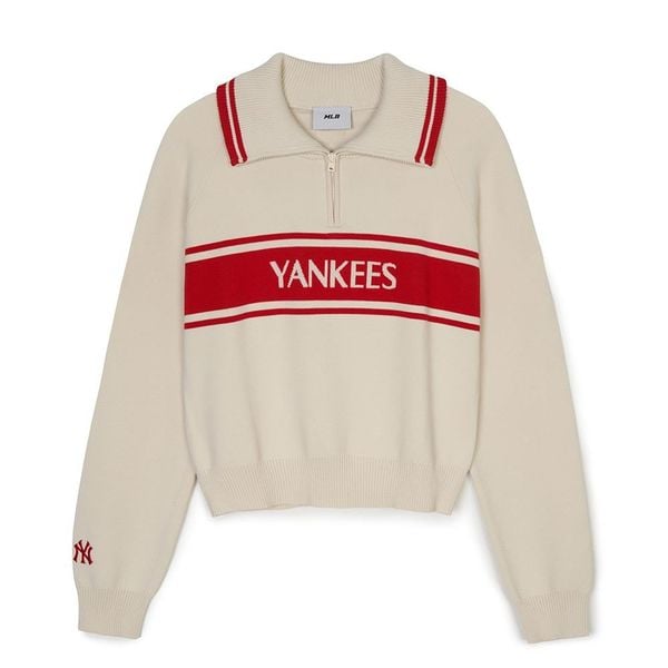 Áo Sweater MLB [Nữ] - Sporty Varsity Half-Zip Sweater NY Cream - 3FKPV0344-50CRD