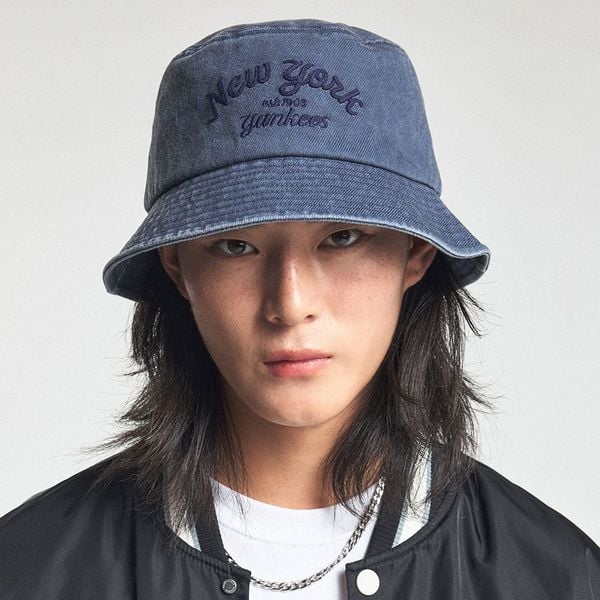 Nón Bucket MLB [Unisex] - Varsity Lettering Color Denim NY - 3AHTDS14N-50INS