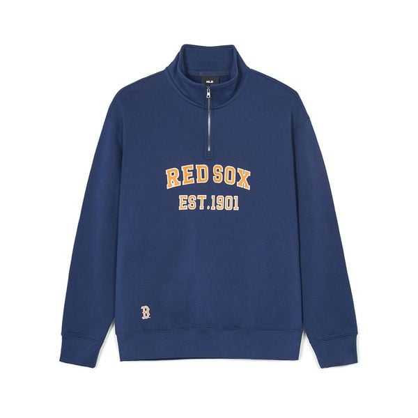 Áo Sweater MLB Korea - Varsity Overfit Half-Zip Boston Navy - 3AMTV0341-43NYS